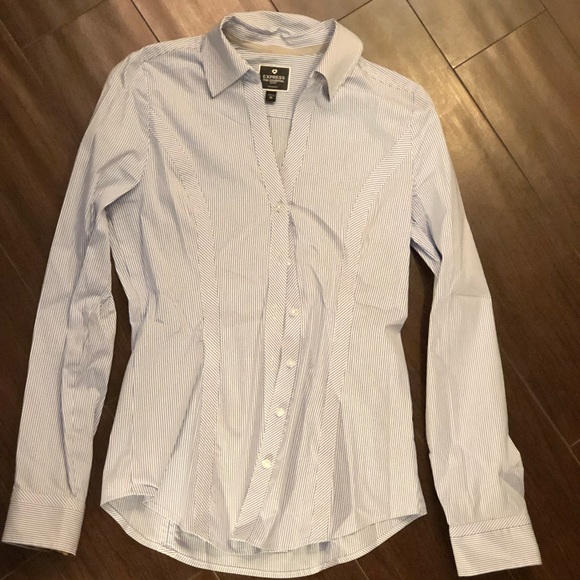 Express Tops - Blue and White Striped Express Essentials Shirt